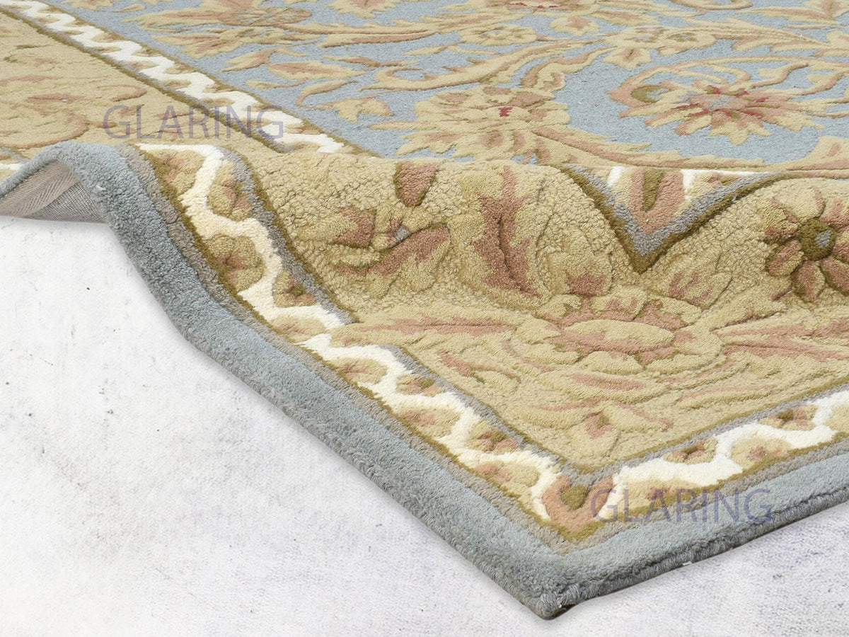 Handmade Wool Oriental Rug | Traditional Blue & Beige Area Rug