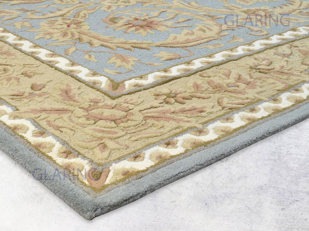 Handmade Wool Oriental Rug | Traditional Blue & Beige Area Rug
