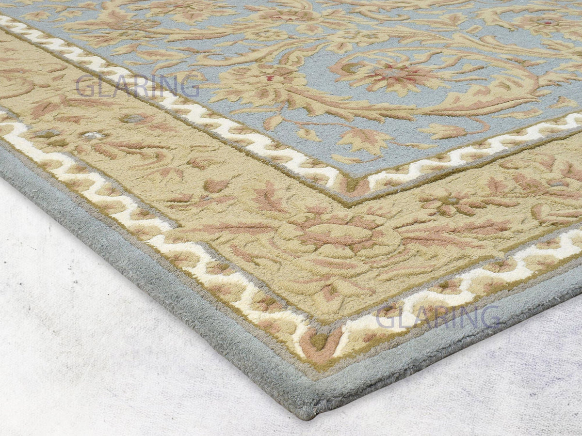 Handmade Wool Oriental Rug | Traditional Blue & Beige Area Rug