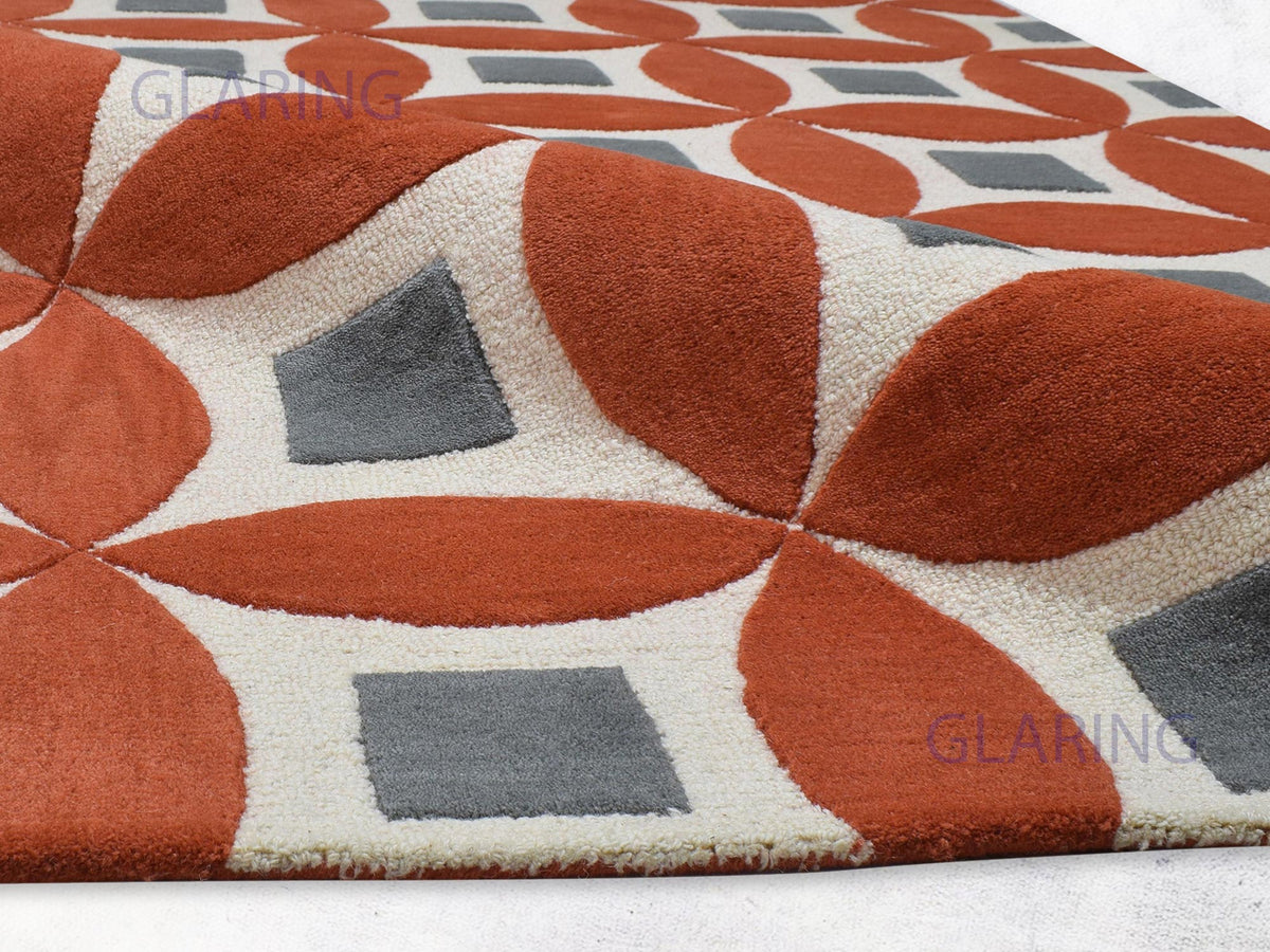 Handmade Moroccan Rug | Geometric Design in Orange & Ivory
