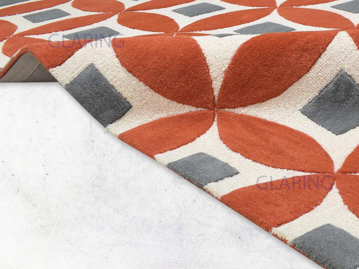 Handmade Moroccan Rug | Geometric Design in Orange & Ivory