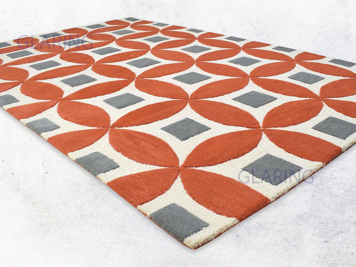 Handmade Moroccan Rug | Geometric Design in Orange & Ivory