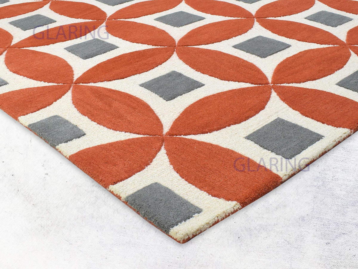 Handmade Moroccan Rug | Geometric Design in Orange & Ivory