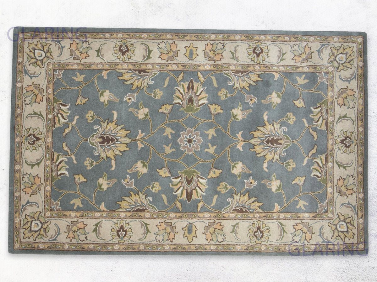 Handmade Blue Grey Persian Wool Area Rug with Traditional Floral Pattern