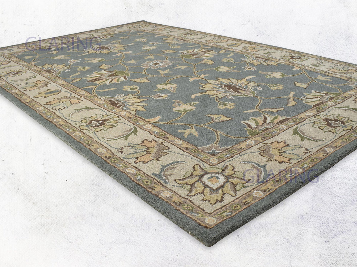 Handmade Wool Oushak Area Rug in Grey, Beige & Brown