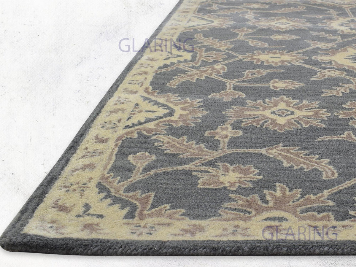 Handmade grey oriental floral rug