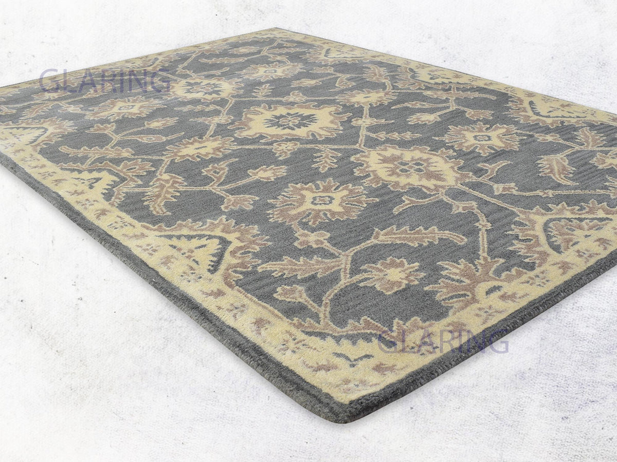 Traditional Rug in Grey, Hand-Tufted Wool Oushak Area Rug For Living Room