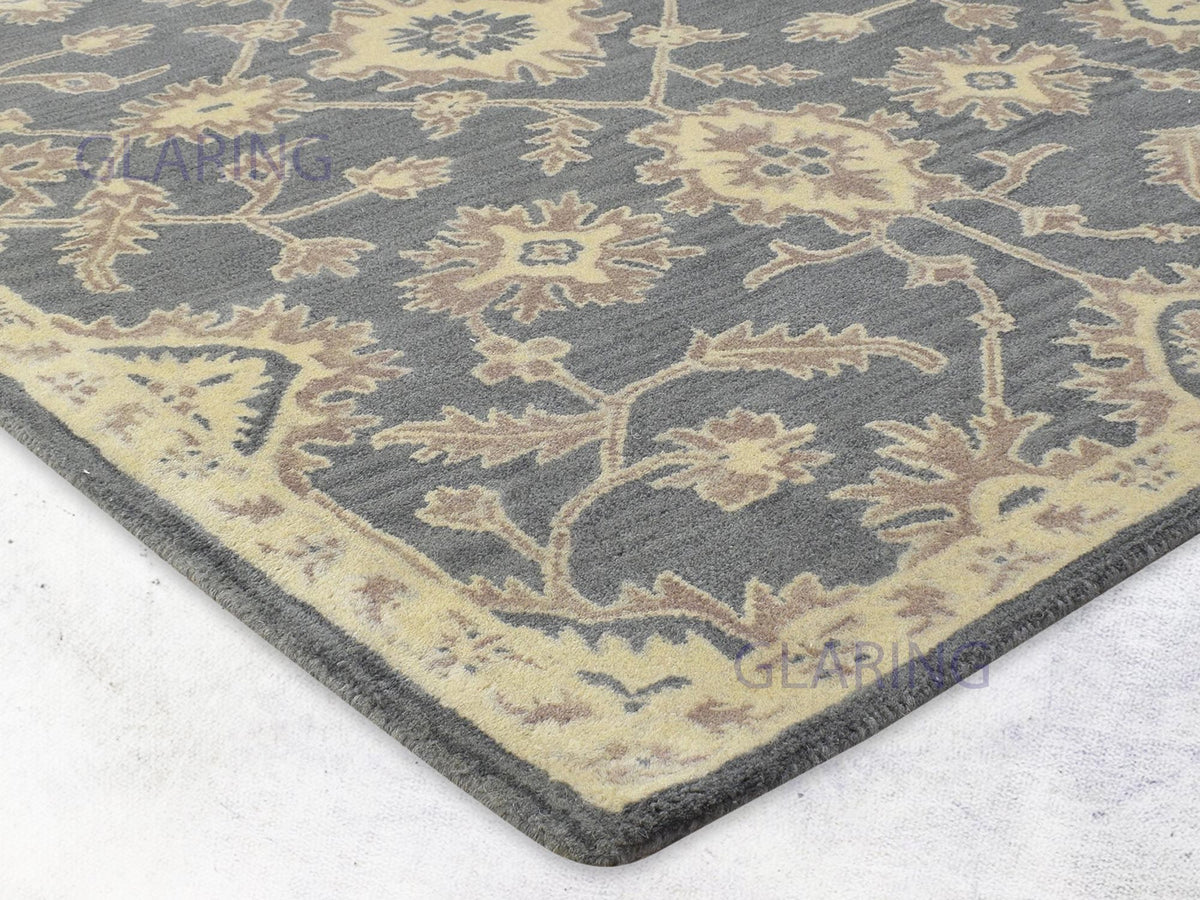 Traditional Rug in Grey, Hand-Tufted Wool Oushak Area Rug For Living Room
