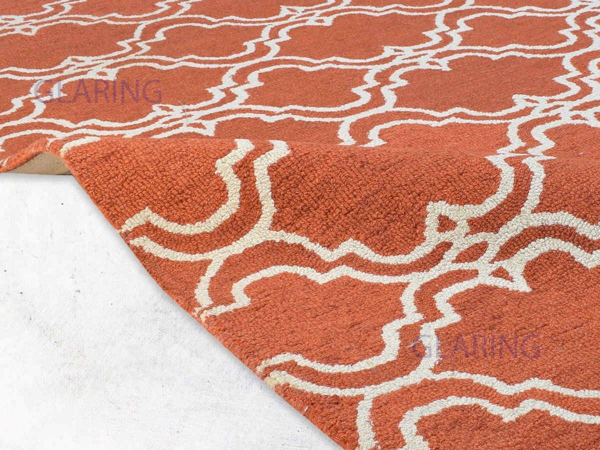 Handmade Moroccan Rug | Scroll Tile Design in Orange & Ivory