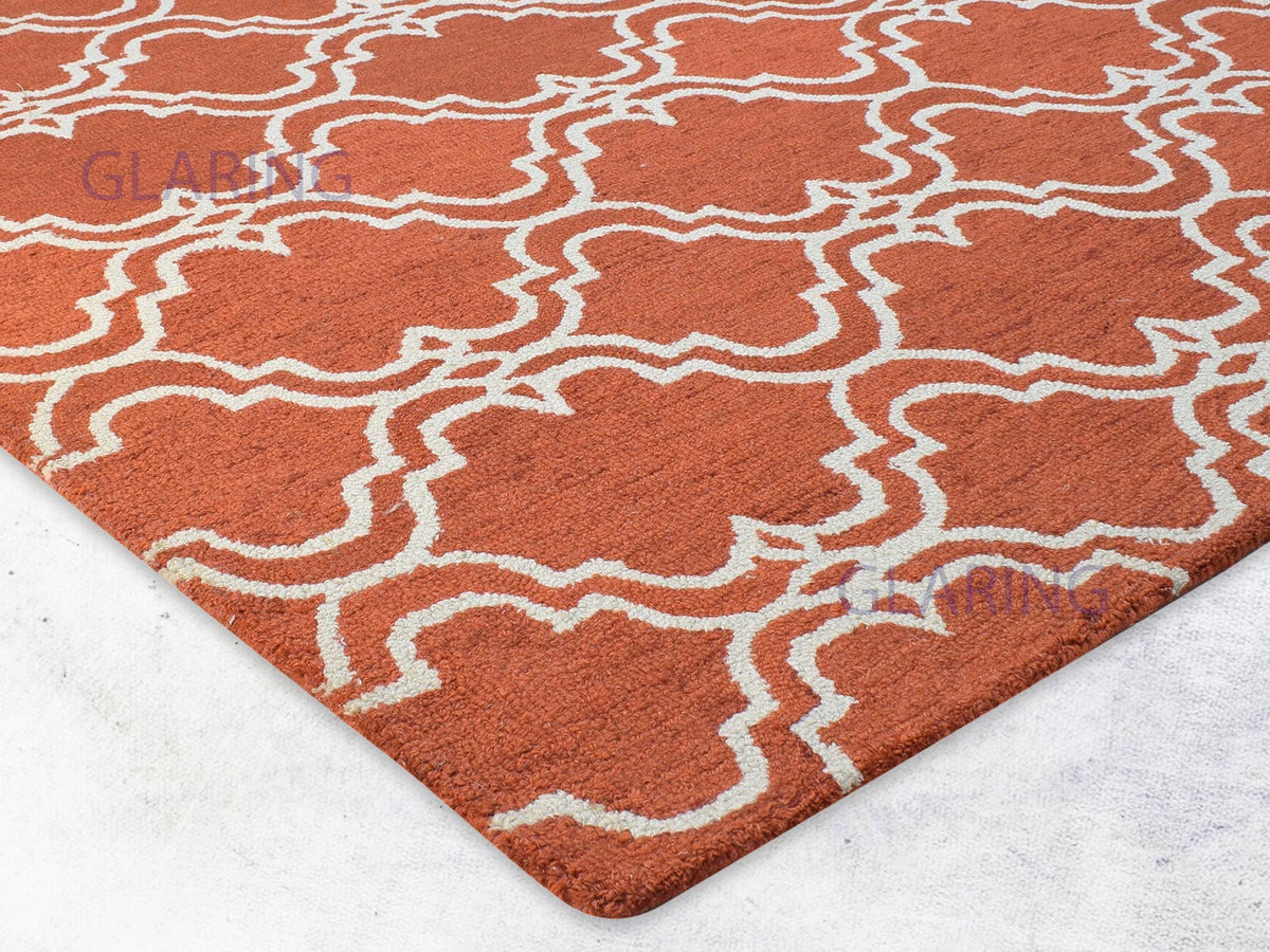 Handmade Moroccan Rug | Scroll Tile Design in Orange & Ivory
