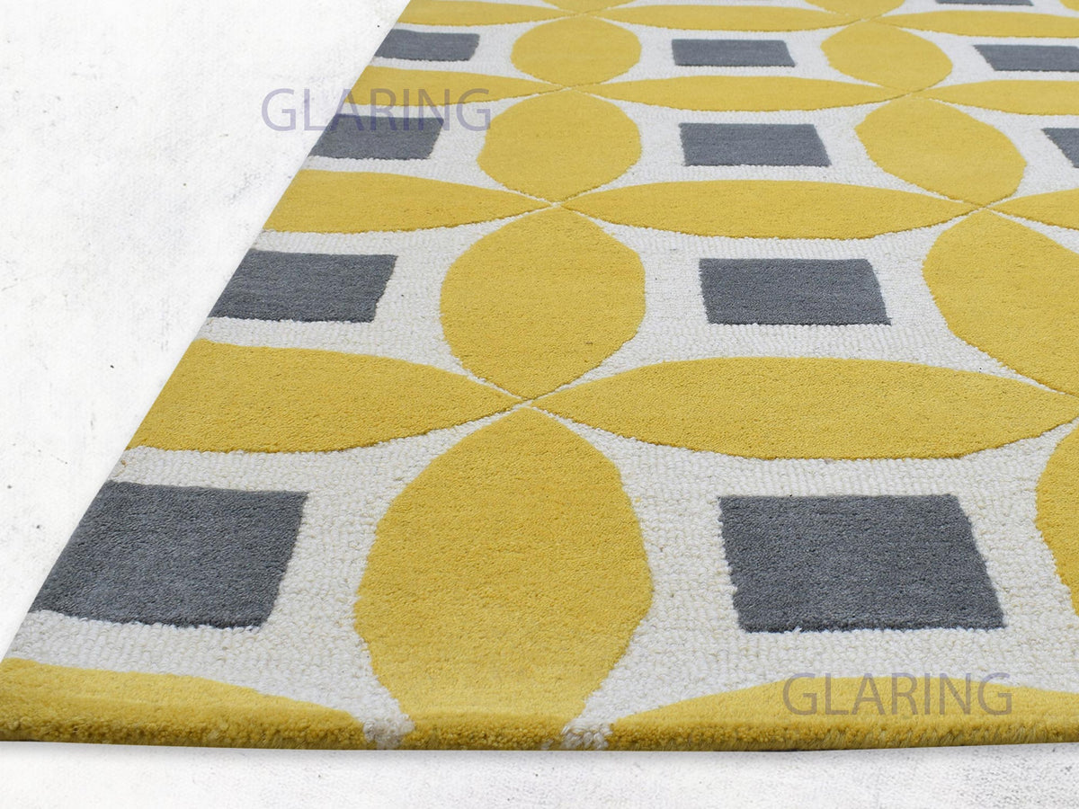 Modern yellow and grey living room rug