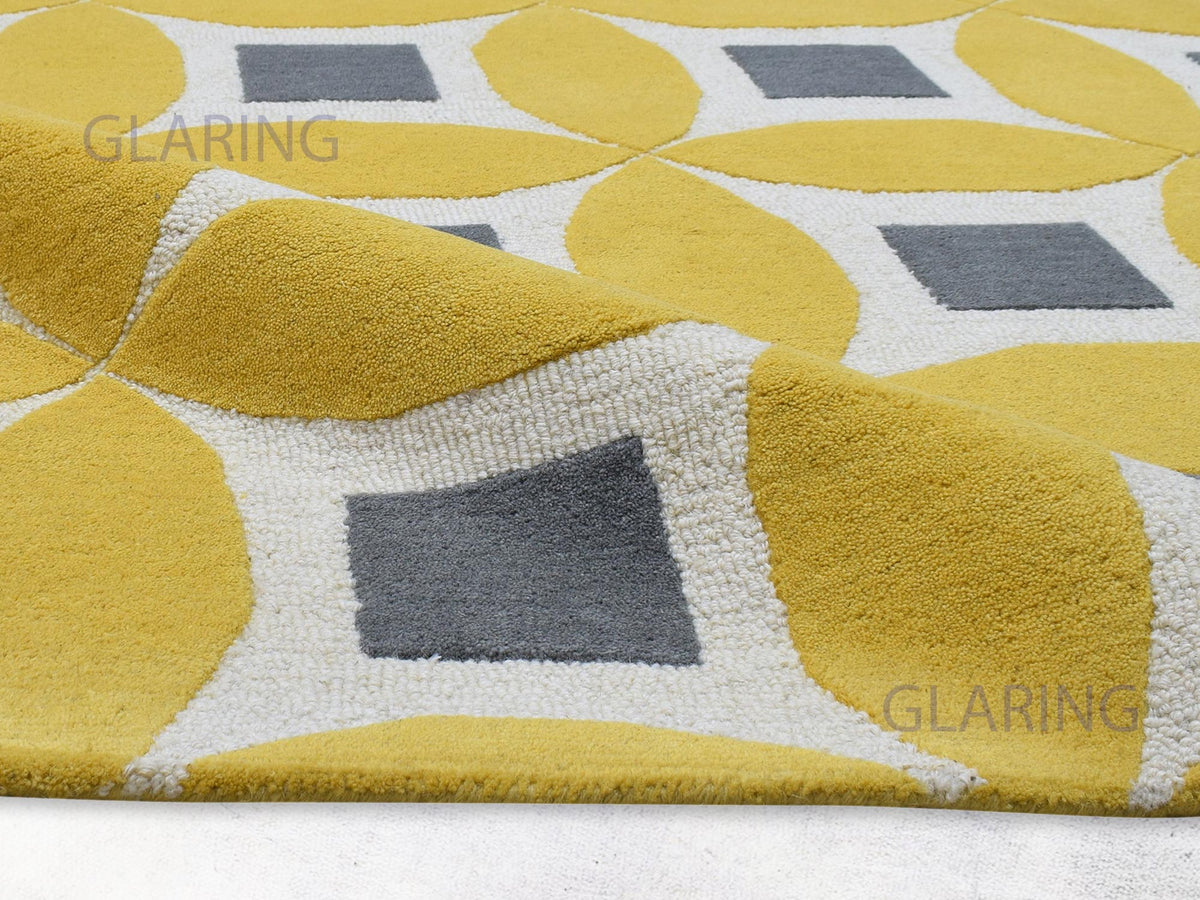 Handmade Moroccan Rug | Geometric Design in Yellow & Ivory
