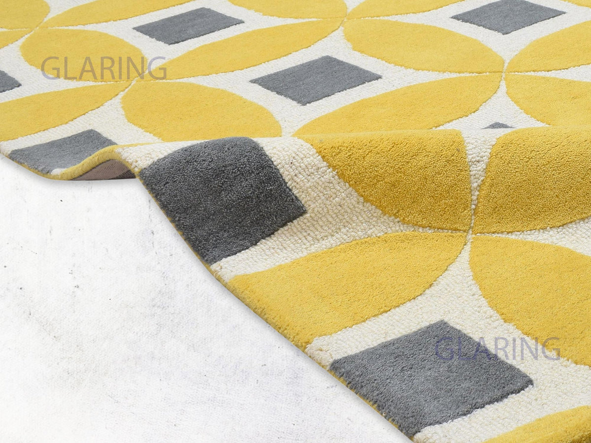 Handmade Moroccan Rug | Geometric Design in Yellow & Ivory