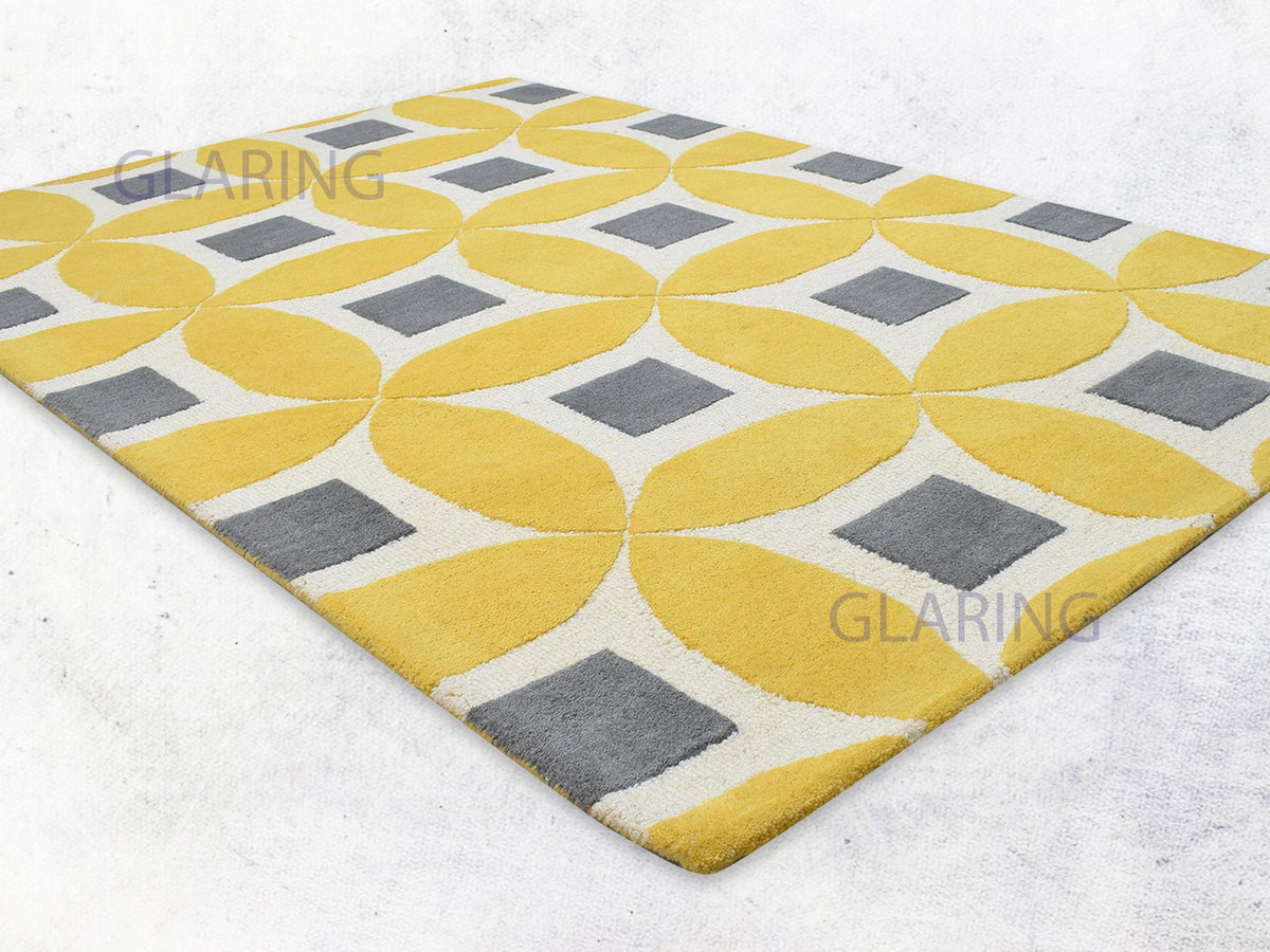 Handmade Moroccan Rug | Geometric Design in Yellow & Ivory