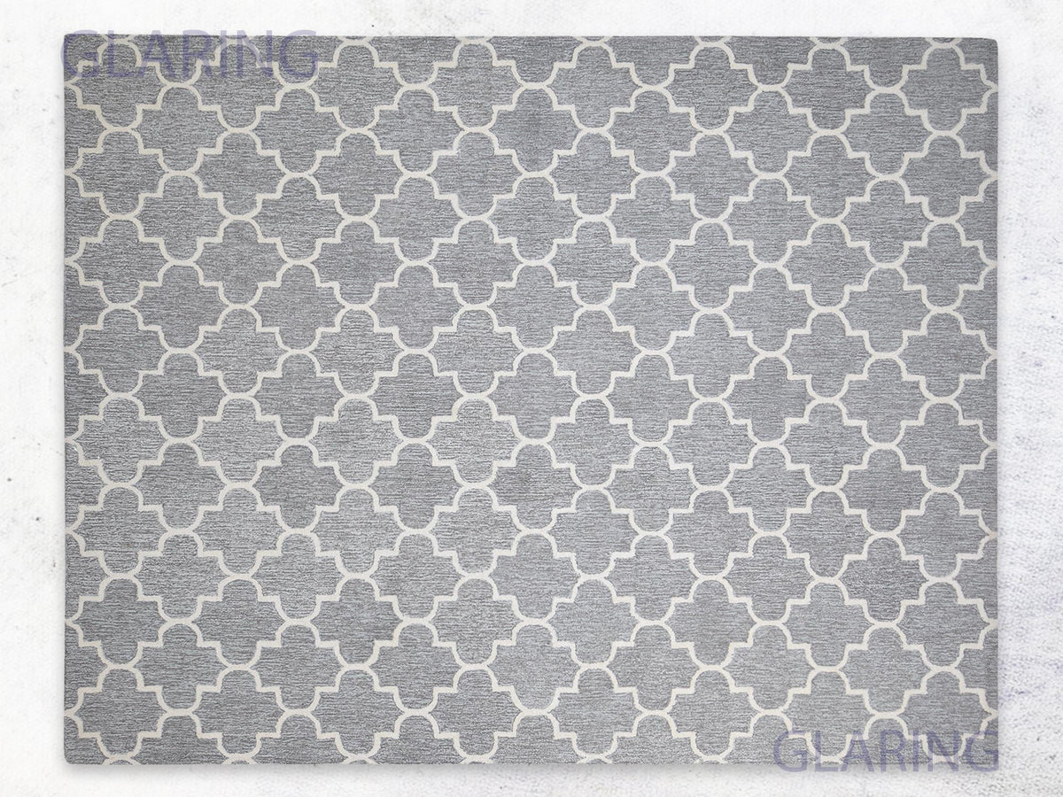 Handmade Moroccan Rug | Tile Design in Grey & Ivory