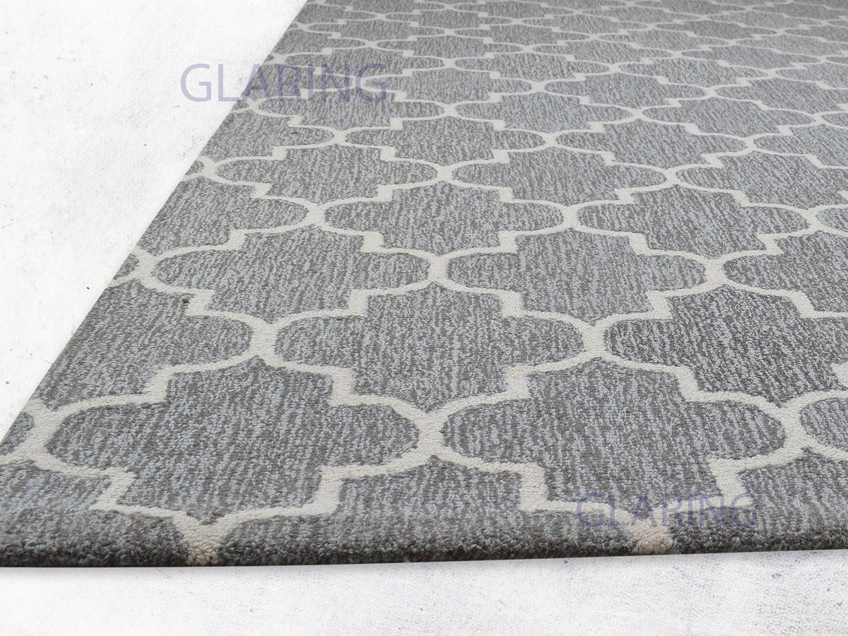 Handmade Moroccan Rug | Tile Design in Grey & Ivory