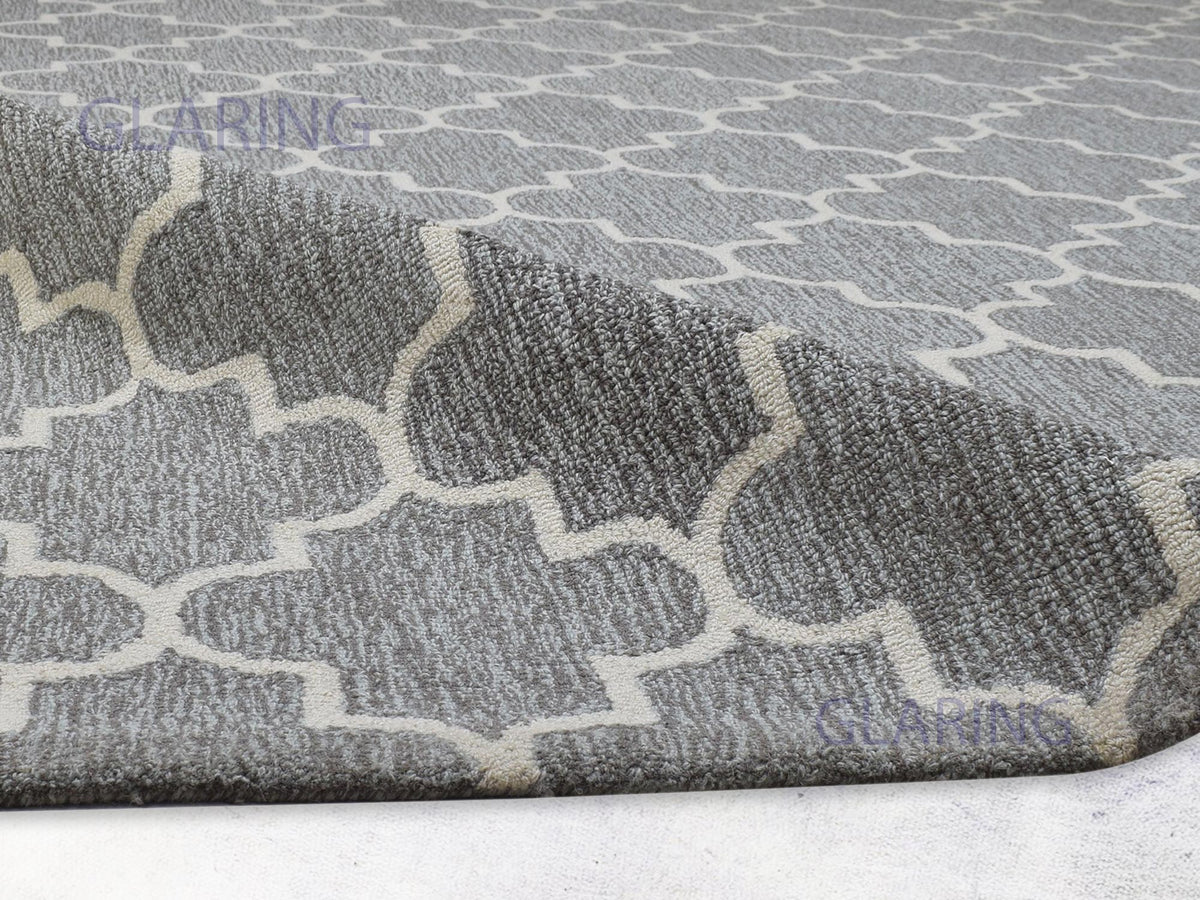 Handmade Moroccan Rug | Tile Design in Grey & Ivory