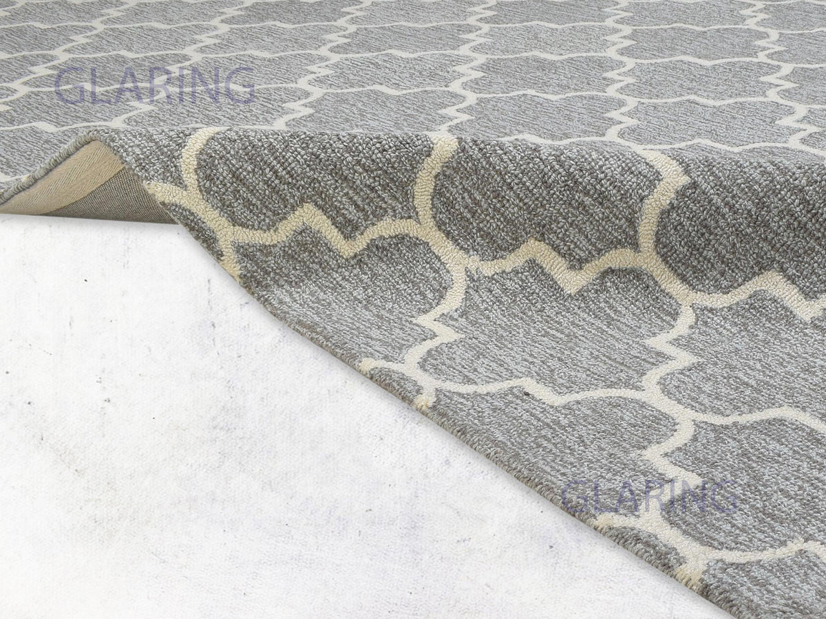 Handmade Moroccan Rug | Tile Design in Grey & Ivory