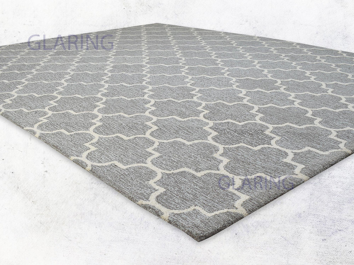 Handmade Moroccan Rug | Tile Design in Grey & Ivory