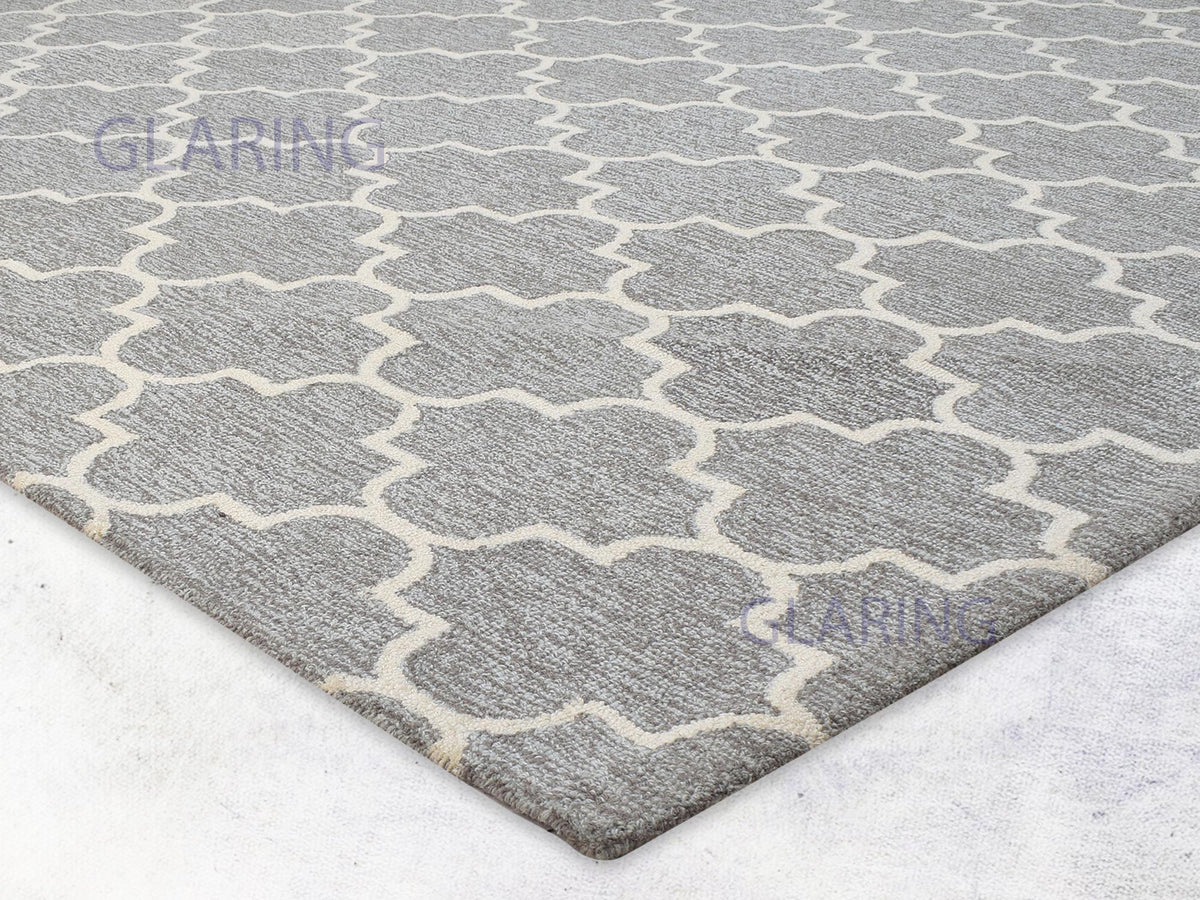 Handmade Moroccan Rug | Tile Design in Grey & Ivory