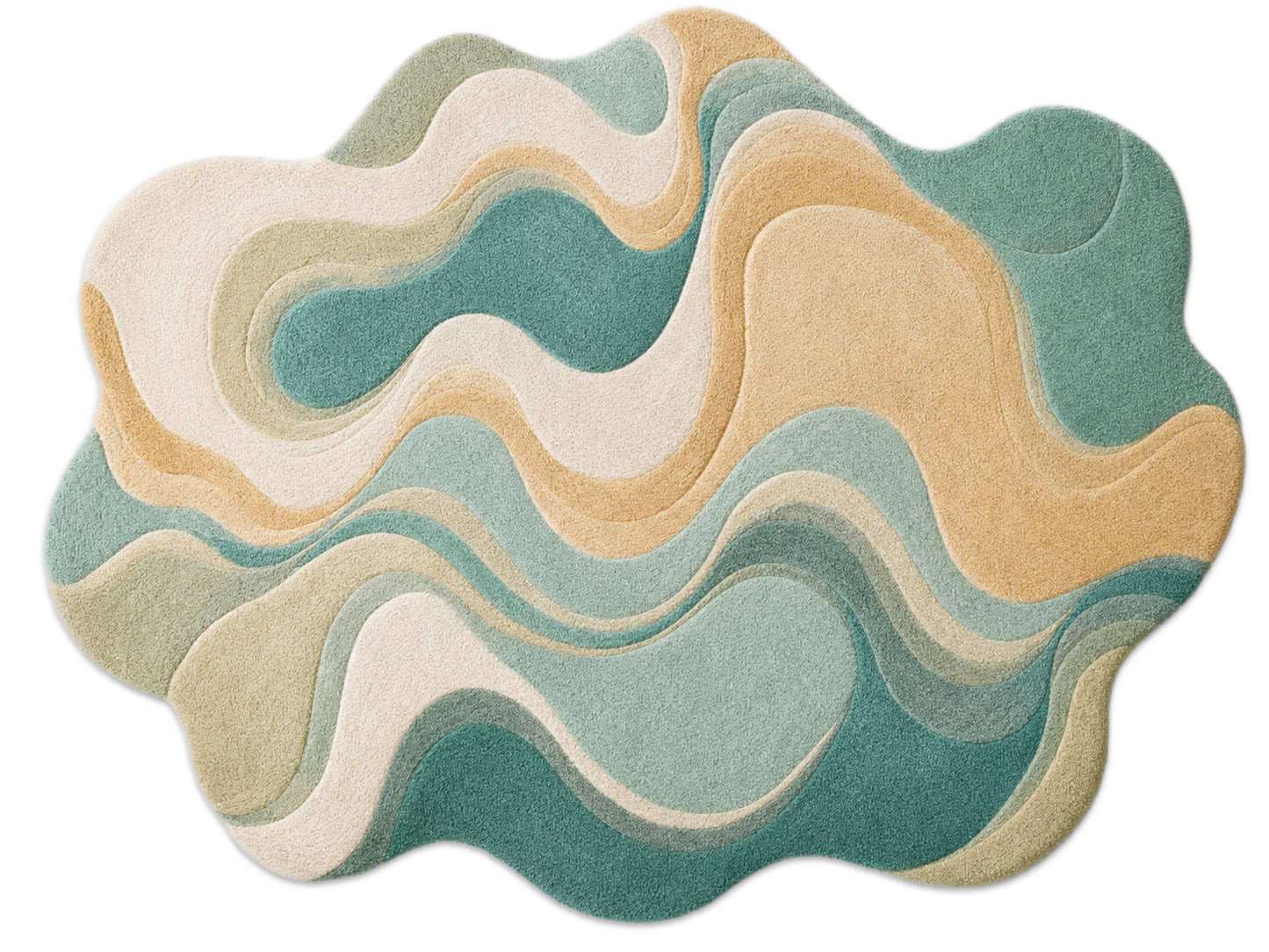 Handmade Organic Abstract Wool Area Rug | Teal, Beige & Ivory Modern Tufted Rug