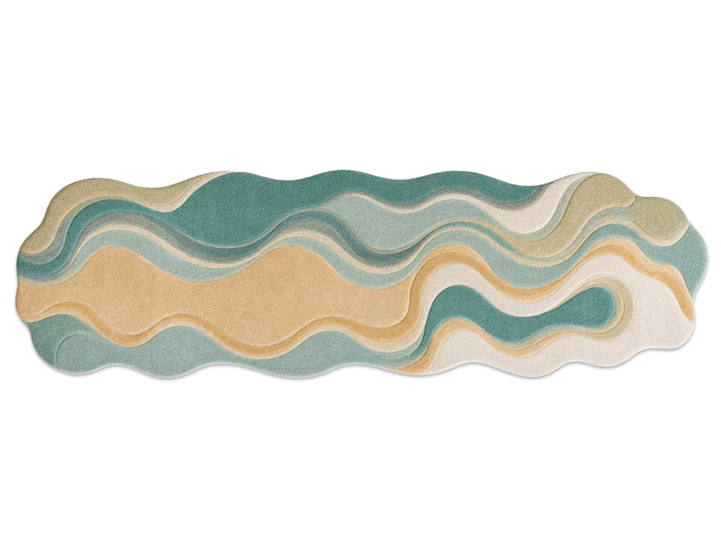 Handmade Organic Abstract Wool Area Rug | Teal, Beige & Ivory Modern Tufted Rug