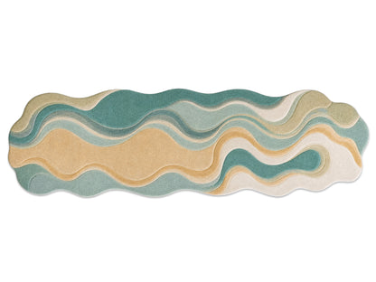 Handmade Organic Abstract Wool Area Rug | Teal, Beige & Ivory Modern Tufted Rug