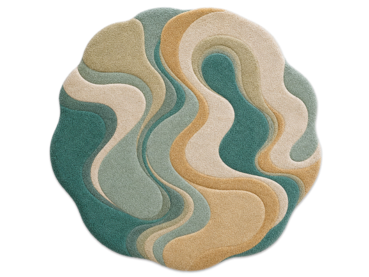 Handmade Organic Abstract Wool Area Rug | Teal, Beige & Ivory Modern Tufted Rug
