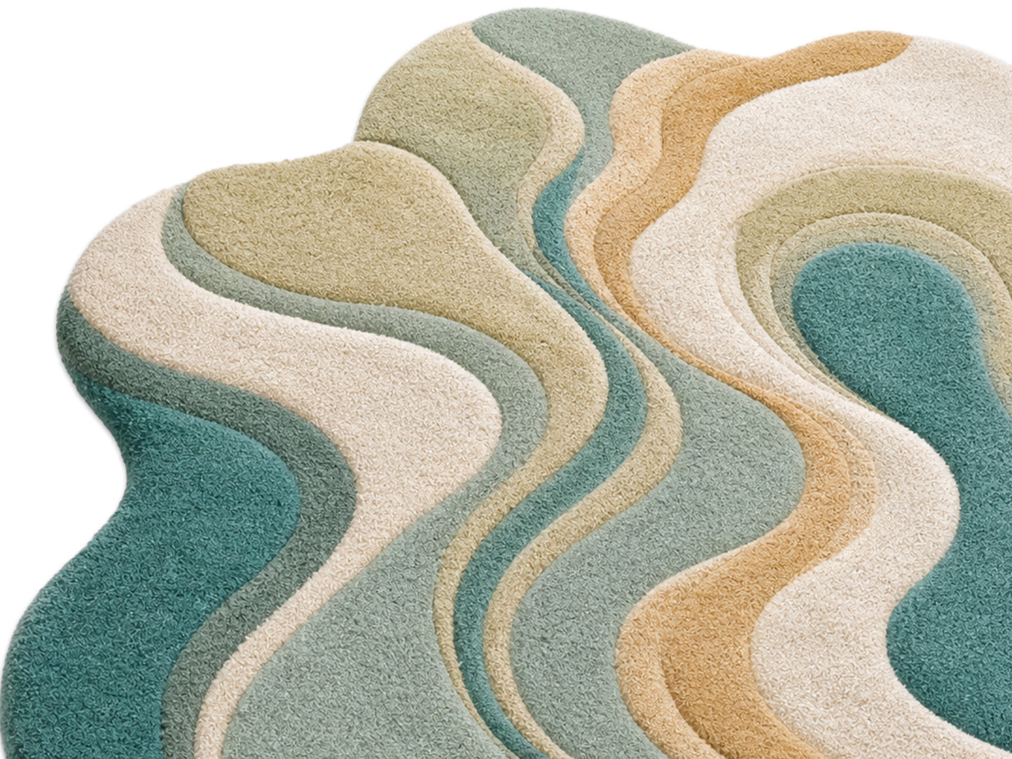 Handmade Organic Abstract Wool Area Rug | Teal, Beige & Ivory Modern Tufted Rug